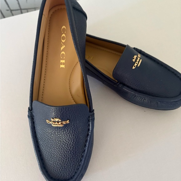 Coach Shoes - Coach Dark Blue Leather Loafers with Gold Accent